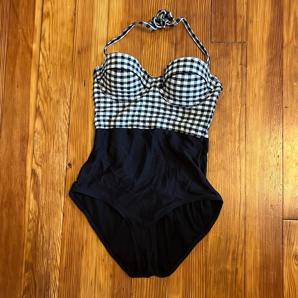Black and White Gingham Check One Piece Swimsuit Convertible - Picture 1 of 5